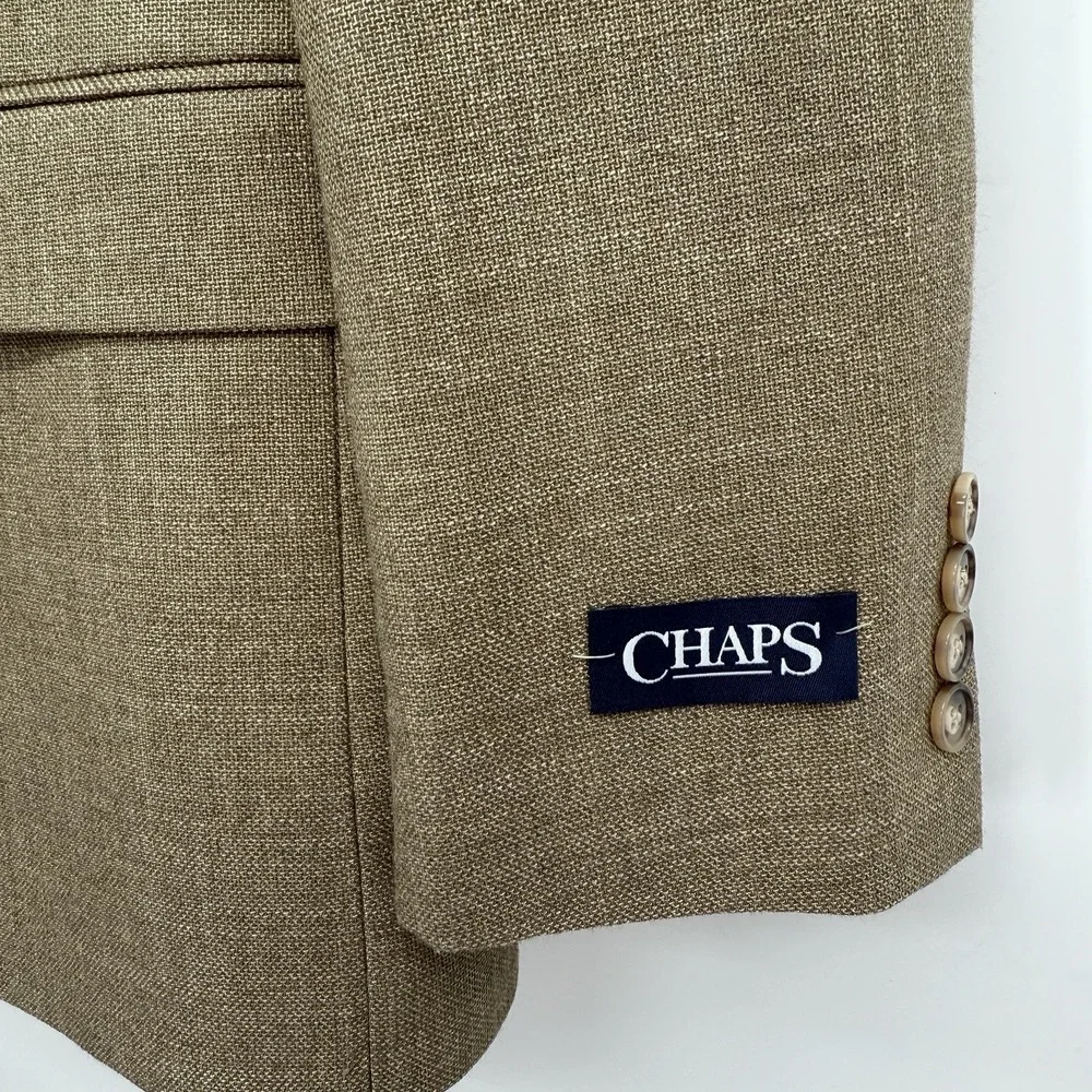 Chaps Men's Classic Fit Sport Coat Blazer 38R Tan Linen Blend‎ Two Button NWT